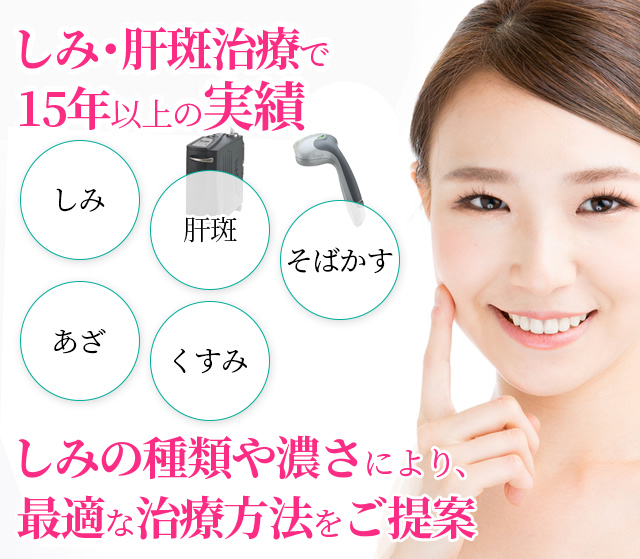 4台の美容専用治療機でどんなしみ・肝斑も治療可能